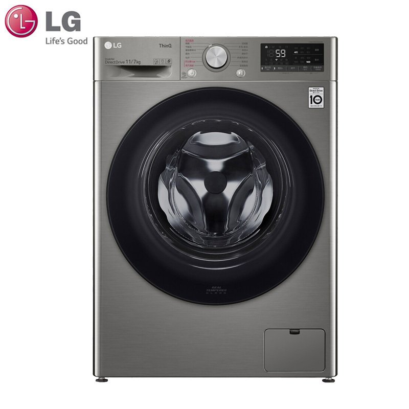 LG 11公斤洗烘一体滚筒洗衣机 DD直驱变频 6种智能手洗 蒸汽除菌除螨 11/7kg/钛空银FD11PX4