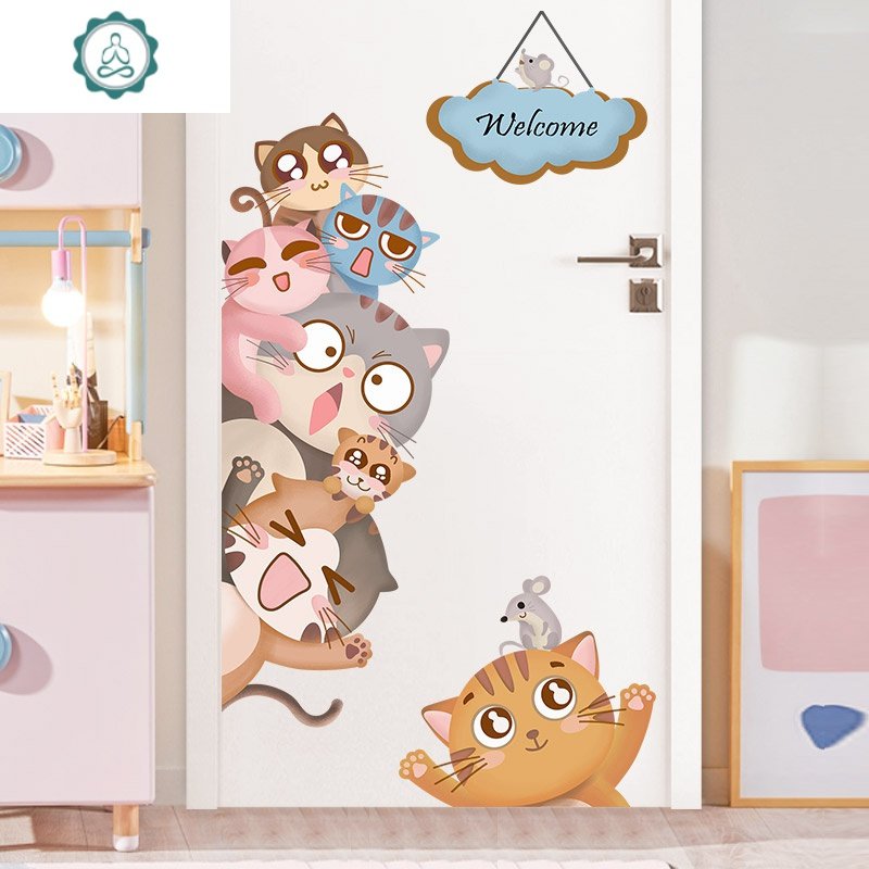 儿童房墙面墙上装饰卡通贴纸墙贴 房间卧室床头可爱动物贴画自粘 封后