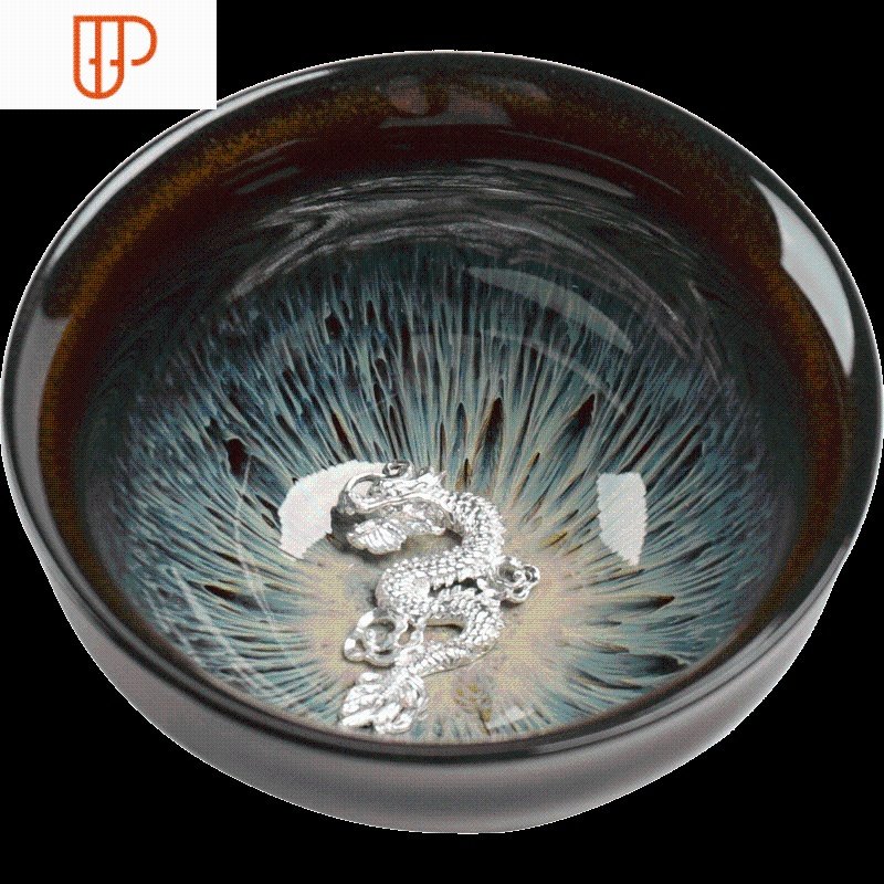 镶银窑变天目建盏茶杯兔毫盏大号主人杯单杯十二生肖茶盏银杯 国泰家