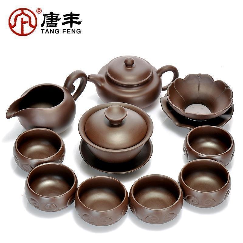 原矿紫砂茶具紫泥家用功夫茶具套装茶壶盖碗茶杯茶海整套10Z_395