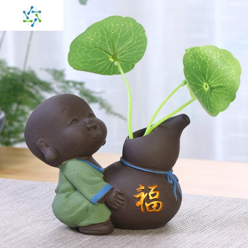 紫砂茶宠摆件精品 可养迷你小花器创意茶具配件禅意茶道茶台装饰 三维工匠 茶宠小花器-年年有余