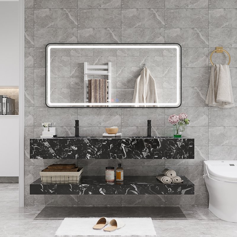 浴室柜闪电客简约现代大理石洗漱台智能镜组合洗手台盆柜双盆定制1c