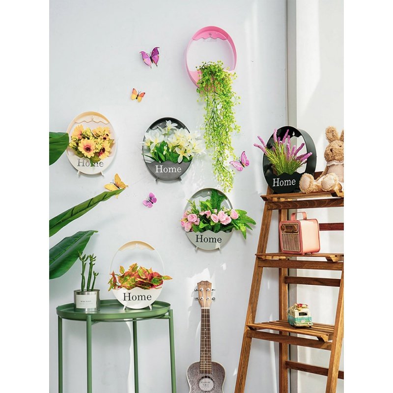 北欧花盆壁挂创意墙面装饰客厅墙壁绿植墙上仿真植物餐厅花篮挂件 玫