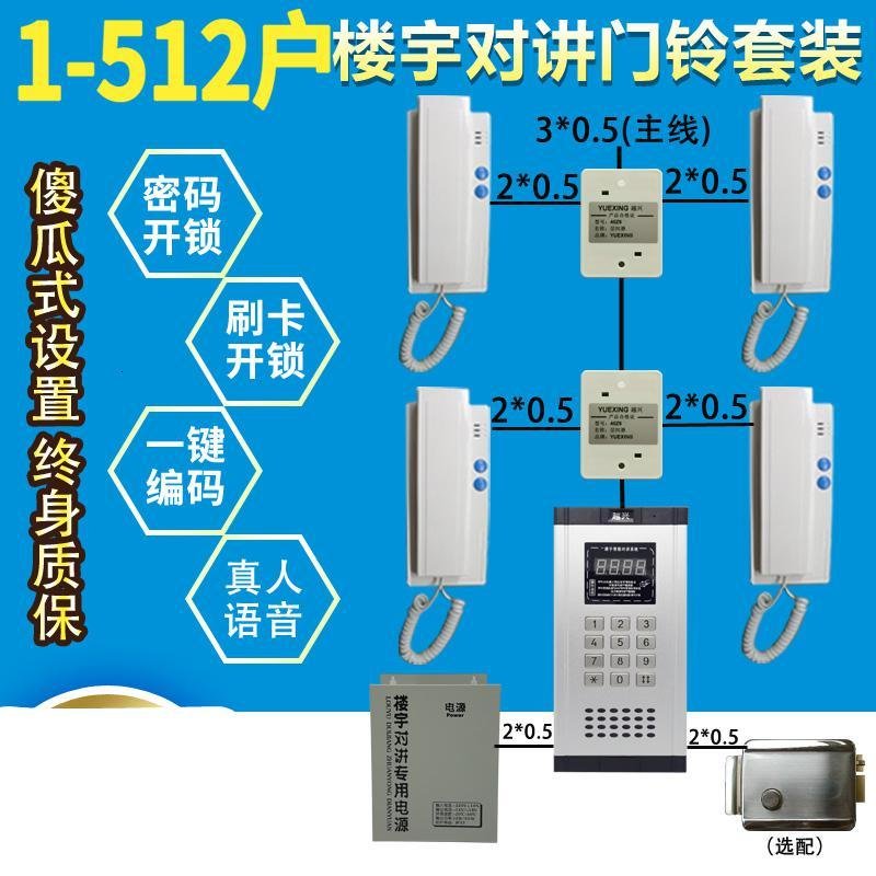 1-512户非可视对讲铃 密码 对讲系统 楼宇对讲铃系统套装 3户刷卡套装_798