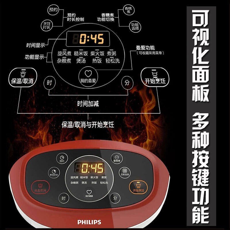 飞利浦（PHILIPS）电饭煲电饭锅4L智能预约香糯功能快速加热电饭锅 4L 旋风煮 ZXWB23