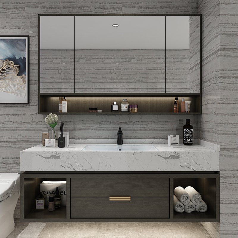 智能浴室柜组合现代简约卫生间洗漱台洗脸洗手盆柜大理石双盆定制闪电