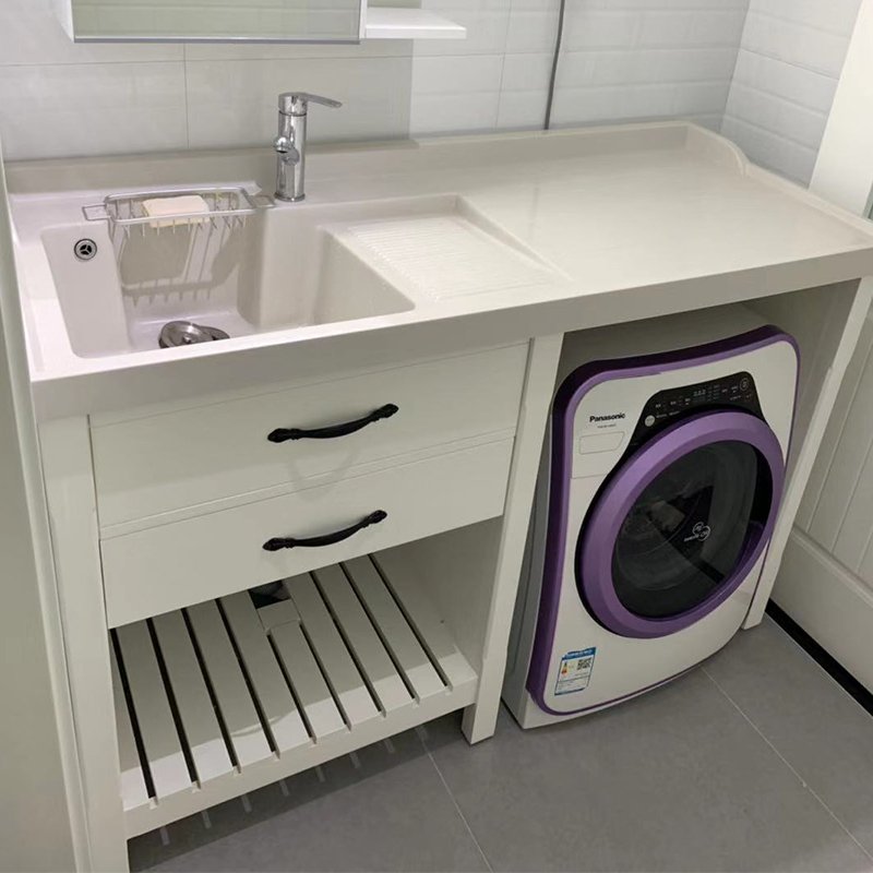 阳台实木洗衣柜带搓衣板闪电客洗手盆卫生间洗衣机柜脸盆一体组合洗衣