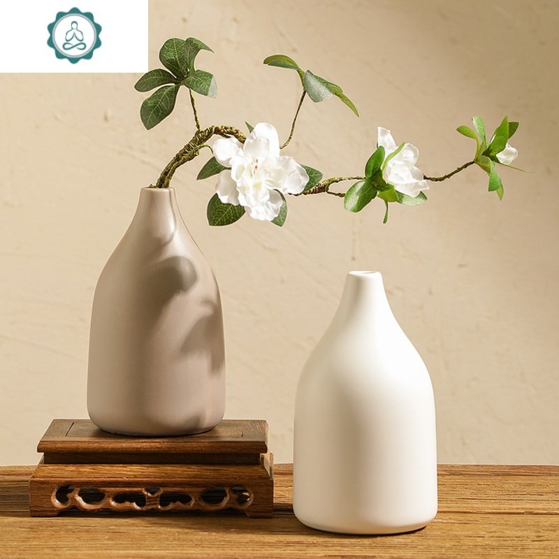 日式禅意壳形陶瓷花瓶杜鹃花套装创意禅意茶室名宿茶几装饰品摆设 封