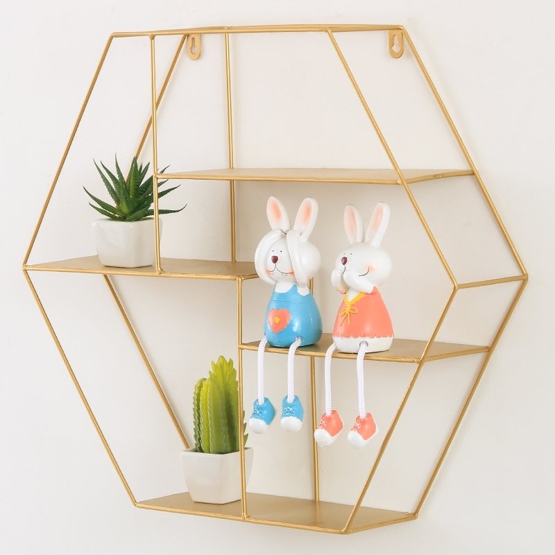 北欧铁艺墙上置物架壁挂客厅电视背景墙装饰收纳书架美甲展示架子(902