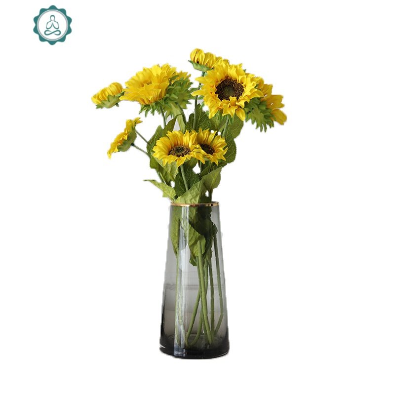 单支太阳花带花瓶装饰花艺摆件 封后 深桔三头向日葵/高65cm欧式复古