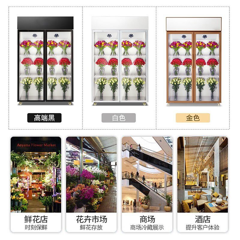 格涛 鲜花保鲜柜展示柜风冷无霜冰箱花店冷柜冰柜商用鲜花冷藏柜双门白色XHG01