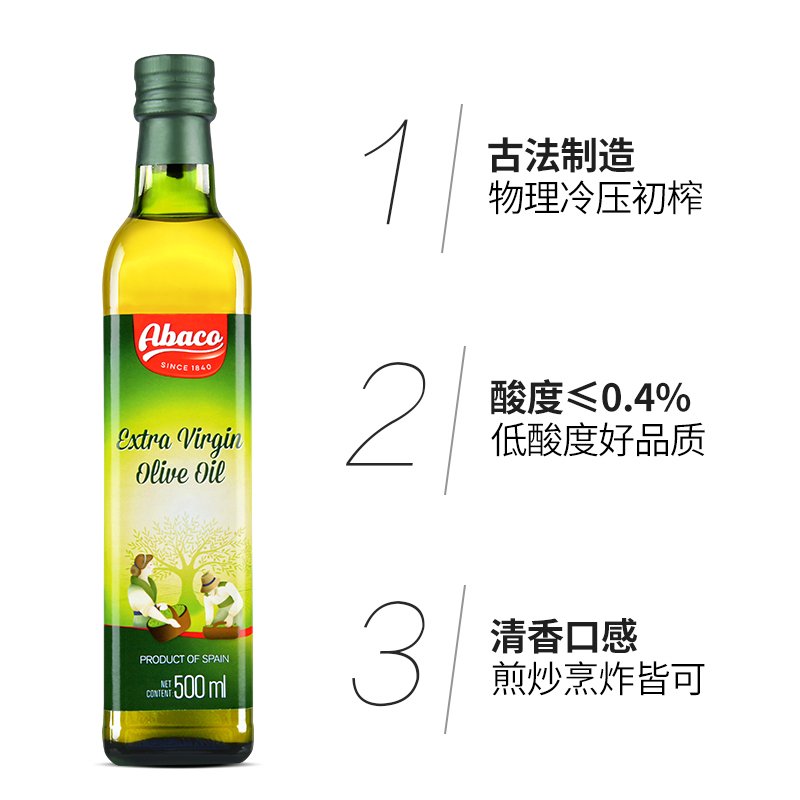 佰多力（Abaco)原装进口特级初榨橄榄油食用油500ml*2礼盒福利团购装