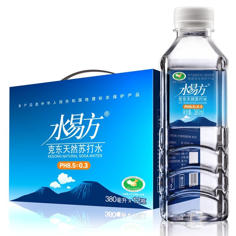 水易方天然苏打水380ml*12瓶 无气弱碱性饮用水矿泉水 礼盒装