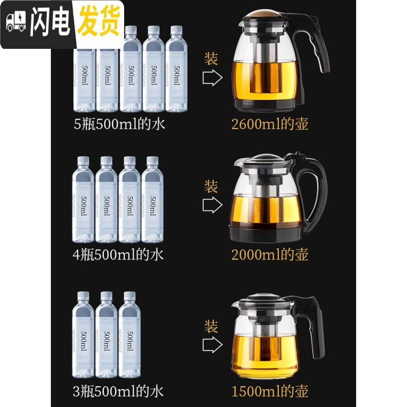 三维工匠茶壶玻璃耐高温加厚大容量茶水壶家用养生茶具套装大号泡水泡茶壶 2000ml