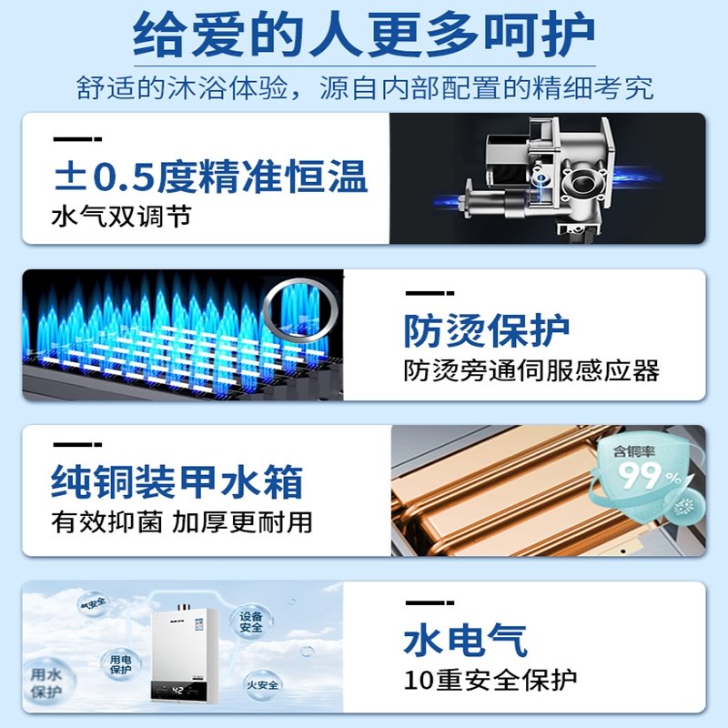 奥克斯燃气热水器天然气电家用12煤气13升液化气16L即热强排恒温 十三升变频上门安装