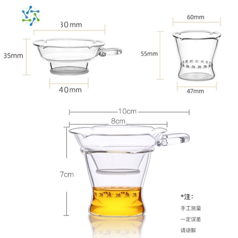 台湾玻璃茶漏茶滤套装茶叶过滤网功夫茶具配件泡茶滤茶器茶隔漏斗 三维工匠 透明手把320毫升三件套