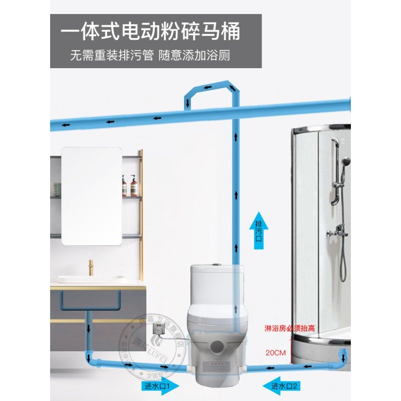 出租房地下室电动粉碎机专用马桶全自动污水提升泵一体后排坐便器 M807+D1单排平排【水平50米内】特价款，不送_929