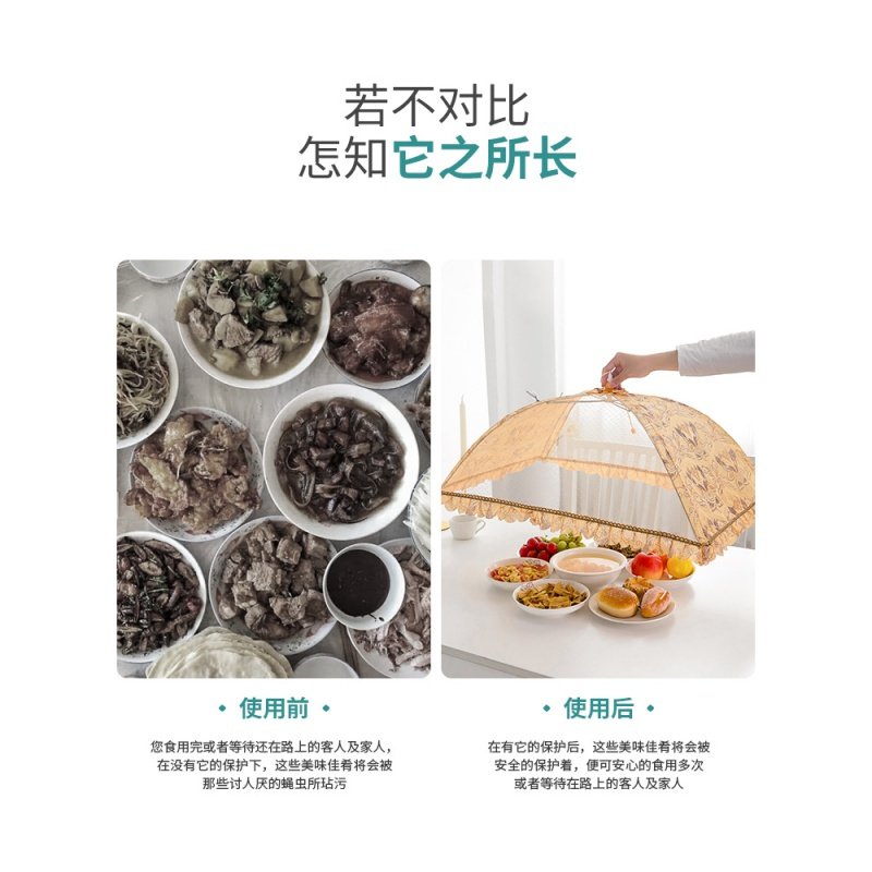 饭菜罩子折叠餐桌防苍蝇长方形遮剩菜食物罩饭桌罩菜伞家用盖菜罩 80cm圆形菜罩（海底世界）