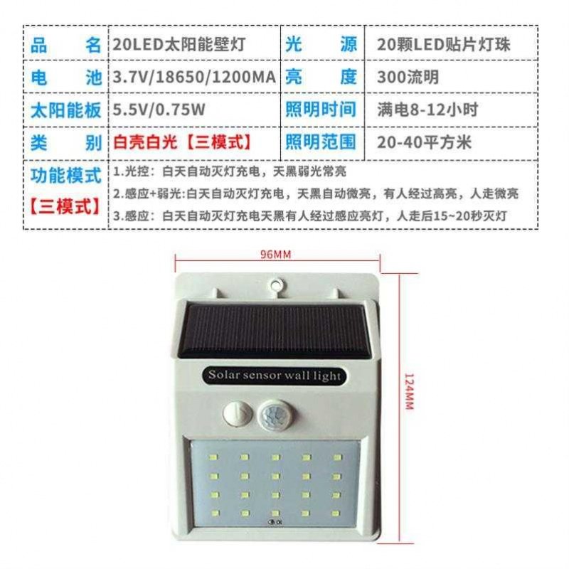 太阳能感应壁灯闪电客仿监控假摄像头花园庭院家用照明探照射灯户外路灯 升级28LED白壳白光（三模）_835