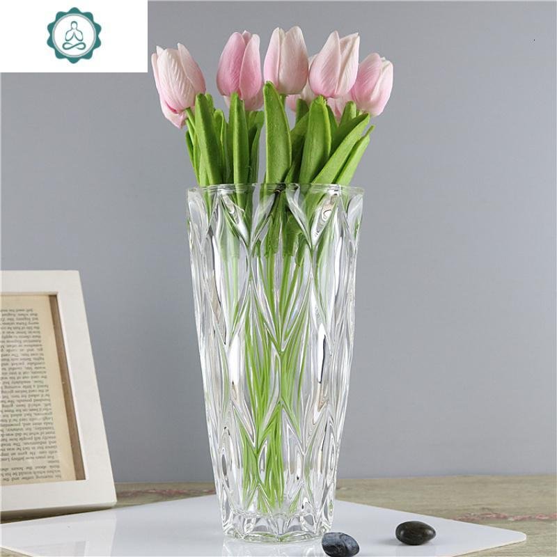 美式轻奢玻璃透明大花瓶客厅插花水培摆件富贵竹干花花瓶家居饰品 封