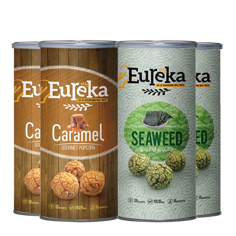 4罐装▏EUREKA 友礼佳 爆米花 焦糖味、海苔味各2罐 70g 马来西亚进口 罐装