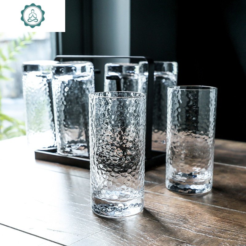 锤目纹玻璃杯套装家用装杯子北欧简约网红水杯ins果汁饮料杯 封后