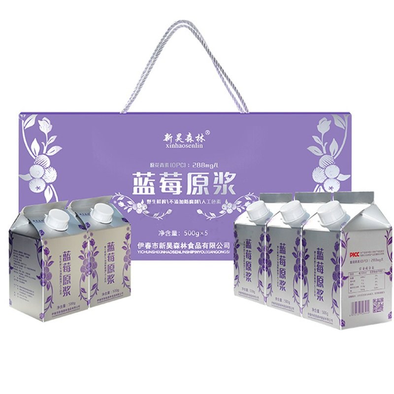 特色馆-新昊森林蓝莓原浆礼盒500g5罐节日礼品