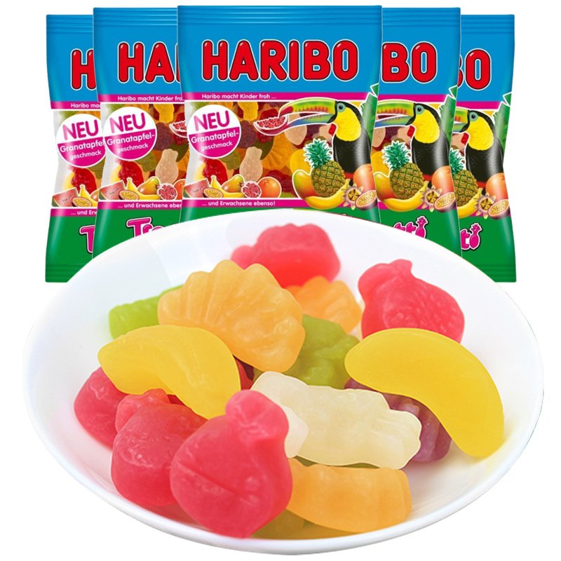 Haribo哈瑞宝德国进口热带水果软糖200g*3袋小熊橡皮糖QQ网红糖果