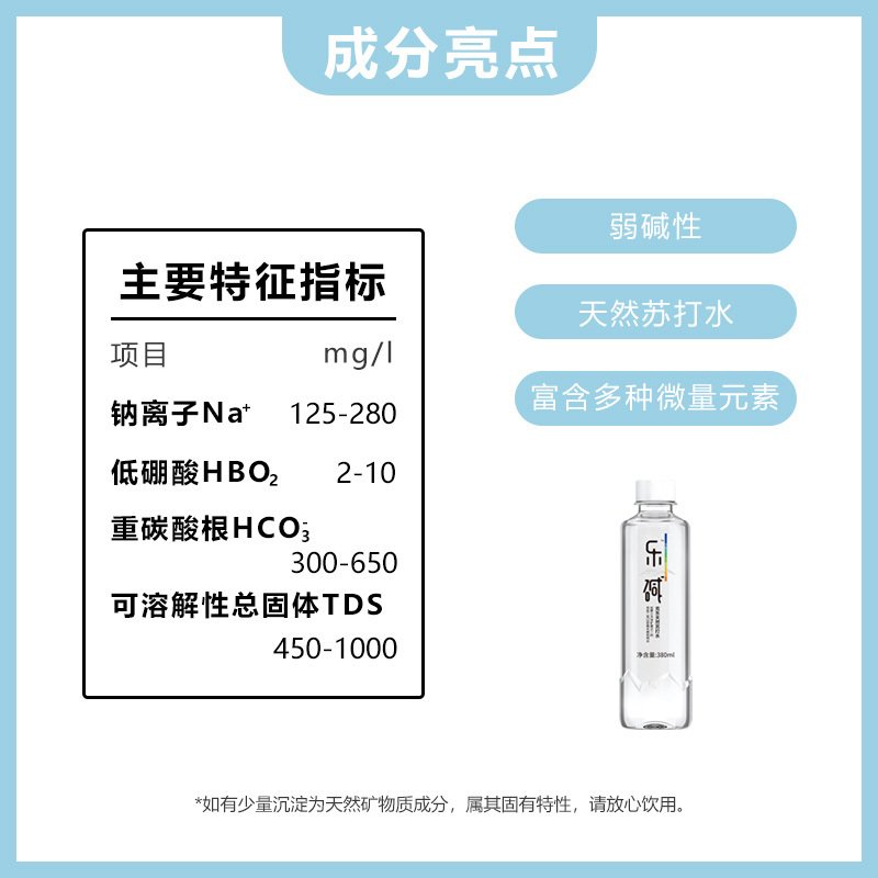 汇源果汁 乐碱天然苏打水碱性水备孕380mL*24瓶整箱无汽无糖