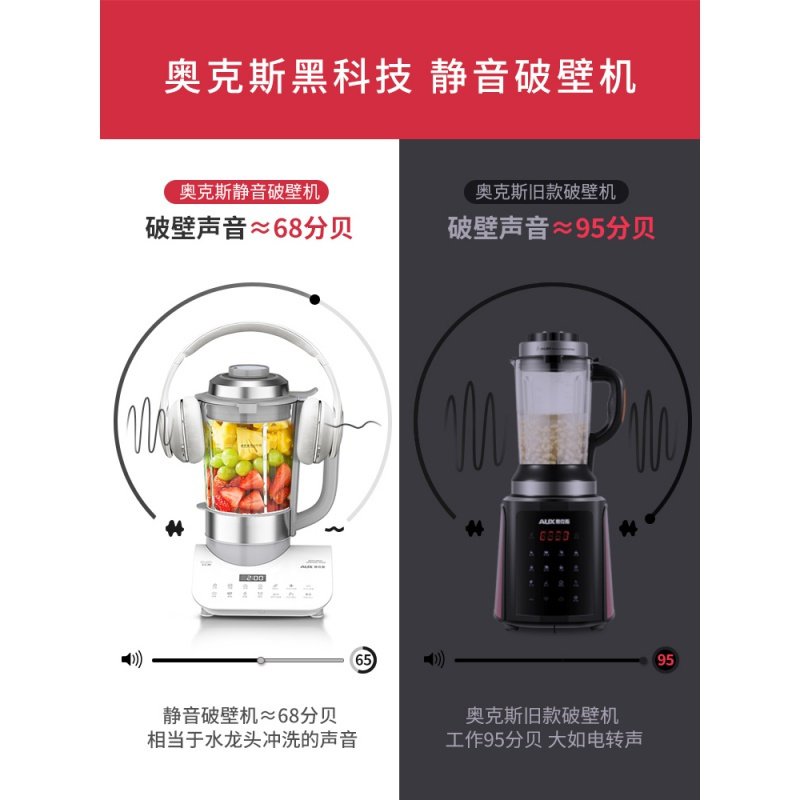 奥克斯（AUX）静音破壁机家用加热全自动小型豆浆榨汁机多功能料理机新款 白色_617