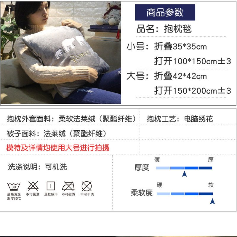 抱枕/腰靠-汽车抱枕被子两用办公室珊瑚绒午睡空调毯子卡通靠垫多功能枕头毯 Queen（藏青） 小号：X09M9F