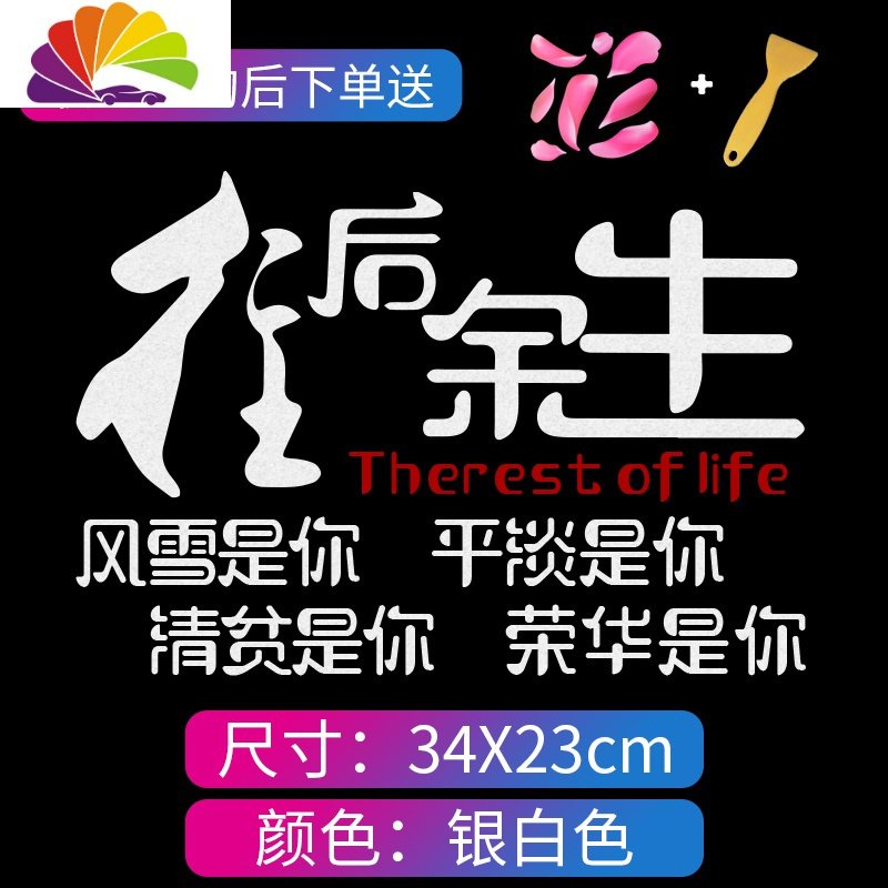 汽车贴纸车身两侧划痕遮挡车尾改装后窗创意往后余生个性文字车贴 【银白】（清贫是你荣华是你）