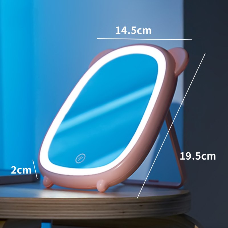 led化妆镜阿斯卡利(ASCARI)带灯补光家用桌面台式梳妆镜女宿舍网红折叠便携小镜子 LED网红款（小熊）粉色