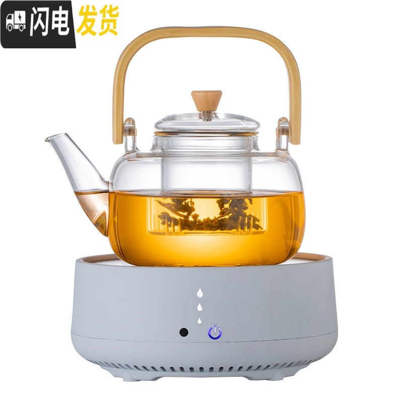 三维工匠电陶炉烧水泡茶套装养生侧把煮茶器耐热家用小型煮茶炉 提梁壶+黑色电陶炉【机械款】4杯_171