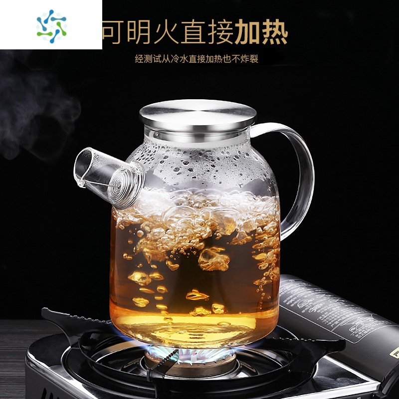 泡茶壶耐热高温烧水壶透明玻璃水果花茶具套装大号家用电陶炉小煮 三维工匠 竹盖1.0l+2个小杯子+竹茶盘