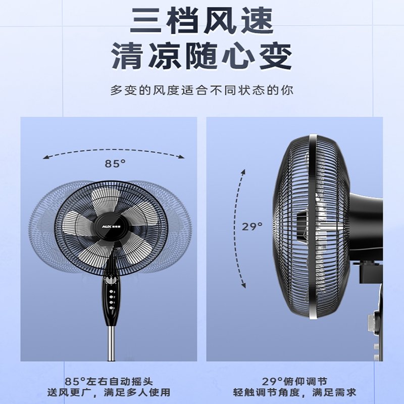 奥克斯（AUX）落地扇家用电风扇立式宿舍遥控大风工业风扇强力 16英寸铝叶遥控款强劲大风 FS160