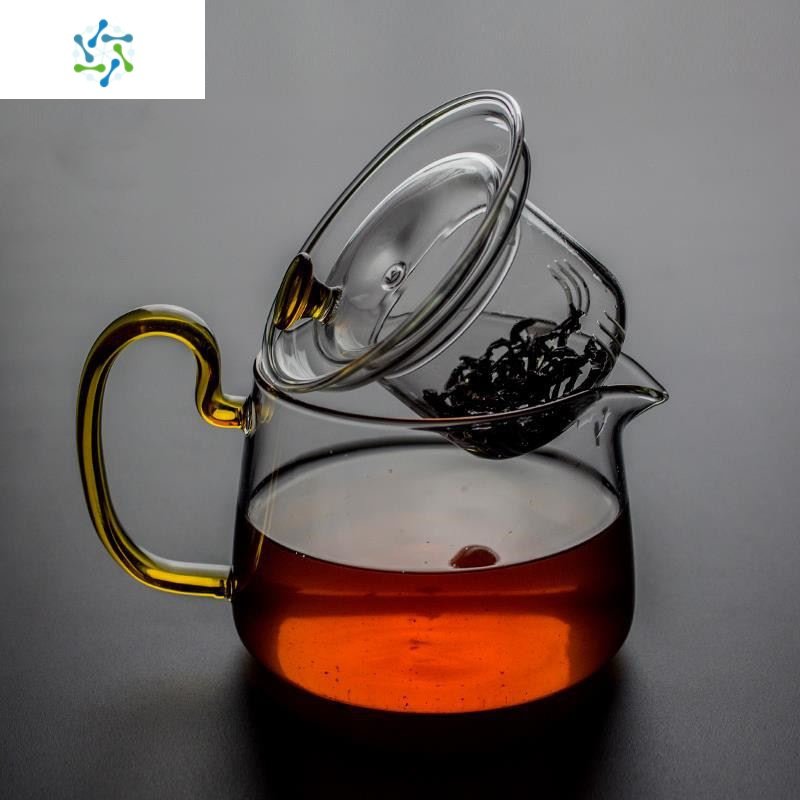 玻璃托盘套装中式烧水壶泡茶器喝茶泡绿茶专用茶具 茶艺家用功。 三维工匠 晶彩握把茶壶光面果绿9入