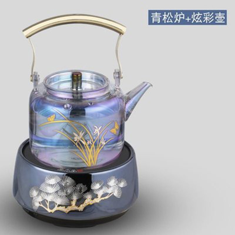 家用现代电陶炉金蛋煮茶器日式烧水壶简约养生壶套装 青松炉+炫彩壶