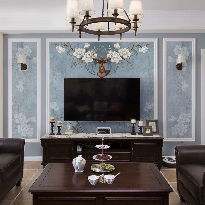 电视背景墙闪电客3d贴画客厅墙布画麋鹿墙纸北欧影视墙装饰贴纸墙贴
