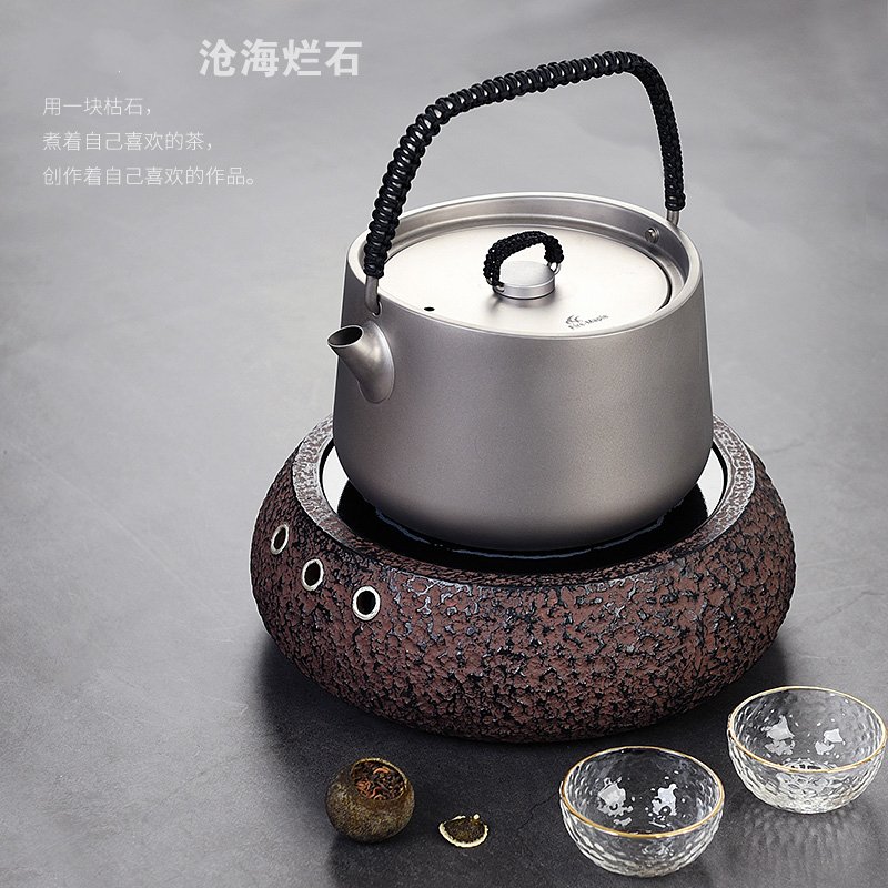 老岩泥沧海烂石电陶茶炉金蛋煮茶器铸铁壶小型茶壶电陶炉银壶铜 铸铝沧海烂石加强版1350w_392