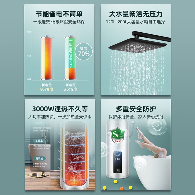 奥克斯电热水器落地竖立式大容量中央家用商用酒店120L理发店200L 商用一百二十升落地水