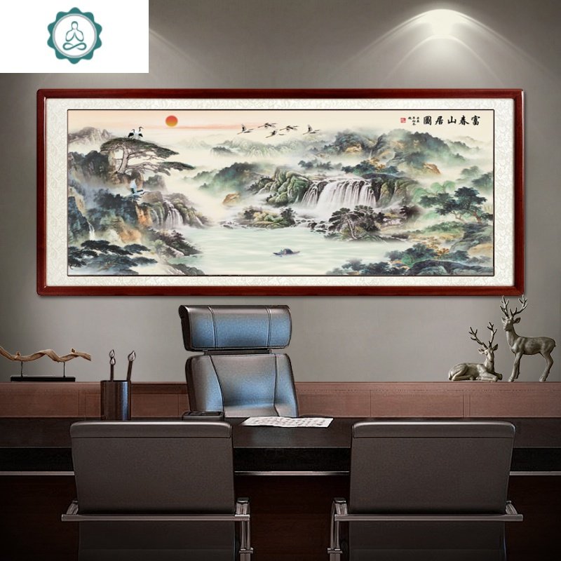 蒙娜丽莎十字绣流水生财2019新款线绣客厅山水画富春山居图风景画 封后 印花大格【棉线】235*100cm