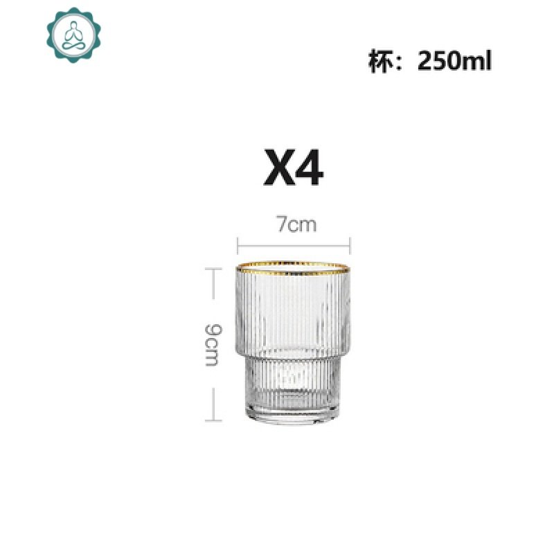 金边竖纹玻璃水壶家用一壶四杯水具套装冷水壶酒瓶玻璃酒具套装 封后 低杯【四个】