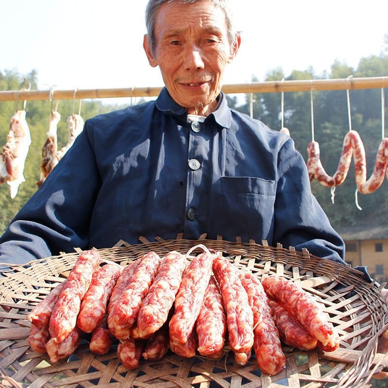 腊肉五花肉江西土特产干货土猪肉腊烟熏腊味咸肉批发风干排骨腊肠 2斤咸味香肠4WI5U6