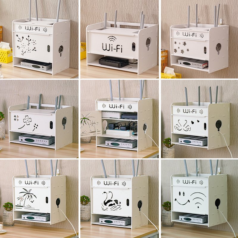 壁挂路由器收纳盒机顶盒置物架WIFI光猫收纳电线插排整理米魁盒免打孔 单层小号（可挂，可放）