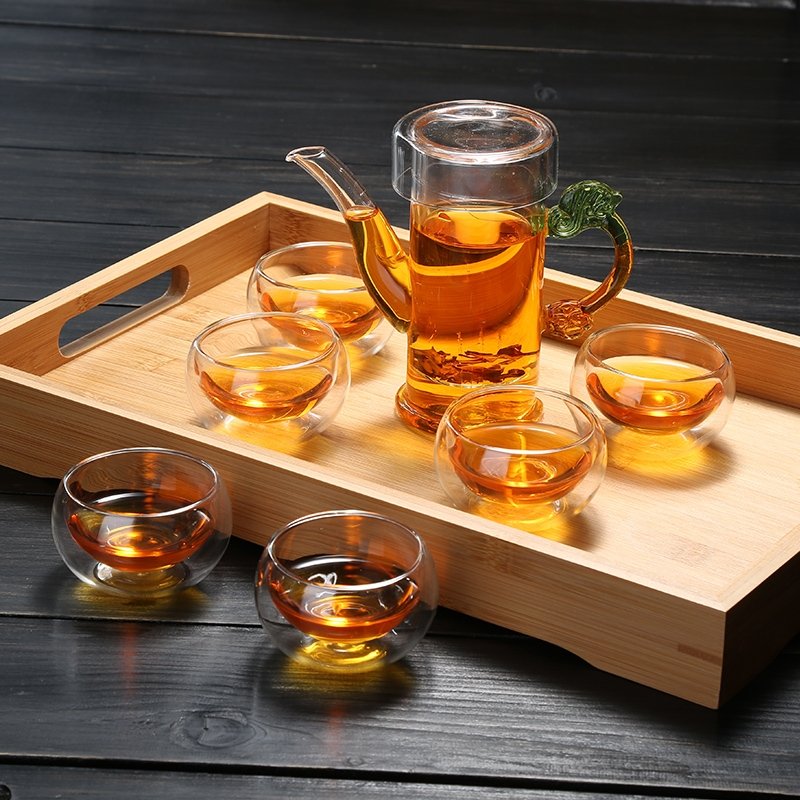 耐热玻璃红茶泡茶器家用过虑双耳杯花茶壶冲茶器大号纳丽雅功夫茶具套装 陶瓷内胆《和为贵》玻璃双耳壶