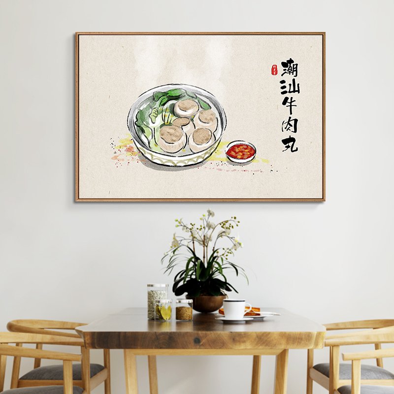 中国特色菜中式餐厅美食挂画饭厅墙面装饰画酒楼房间壁画 D款-陕西肉夹馍 40x60单幅黑色简框_454