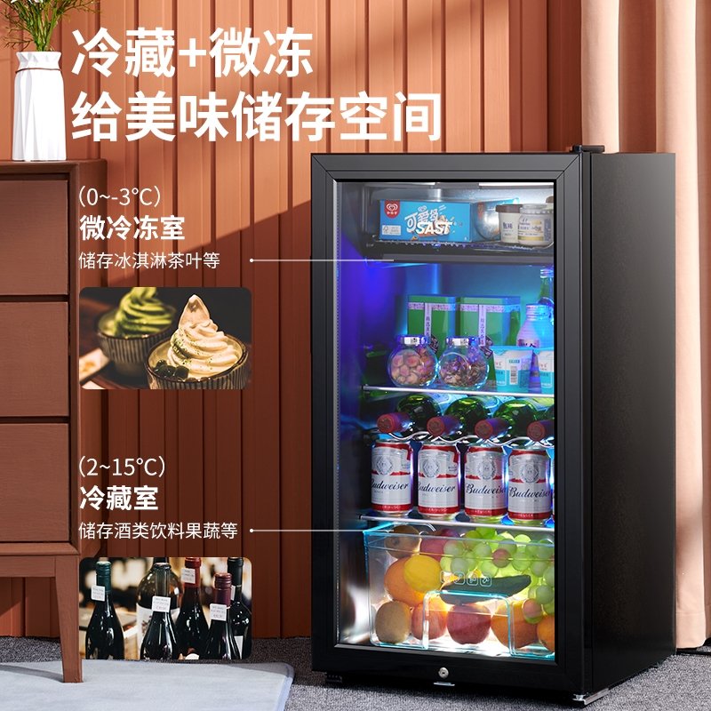 冷藏柜家用小冰箱冰吧切夫曼透明迷你小型办公室茶叶饮料保鲜展示柜