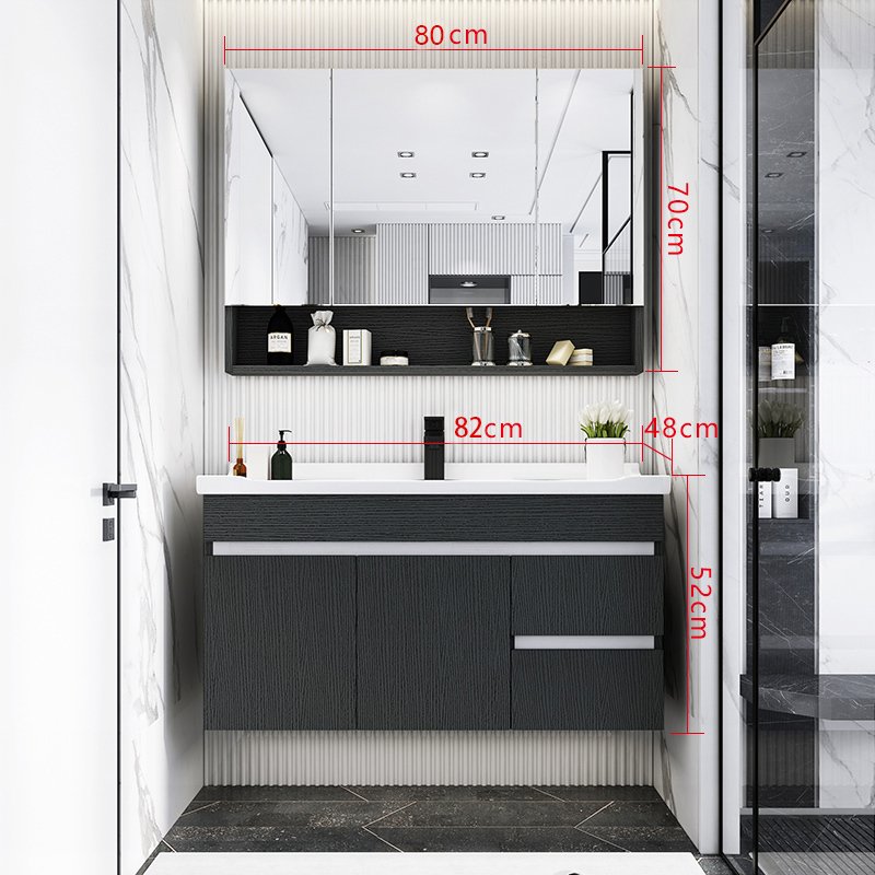 北欧浴室柜闪电客组合现代简约实木洗脸洗手盆柜卫生间小户型洗漱台镜柜 实木雅致黑80CM+送镜前灯