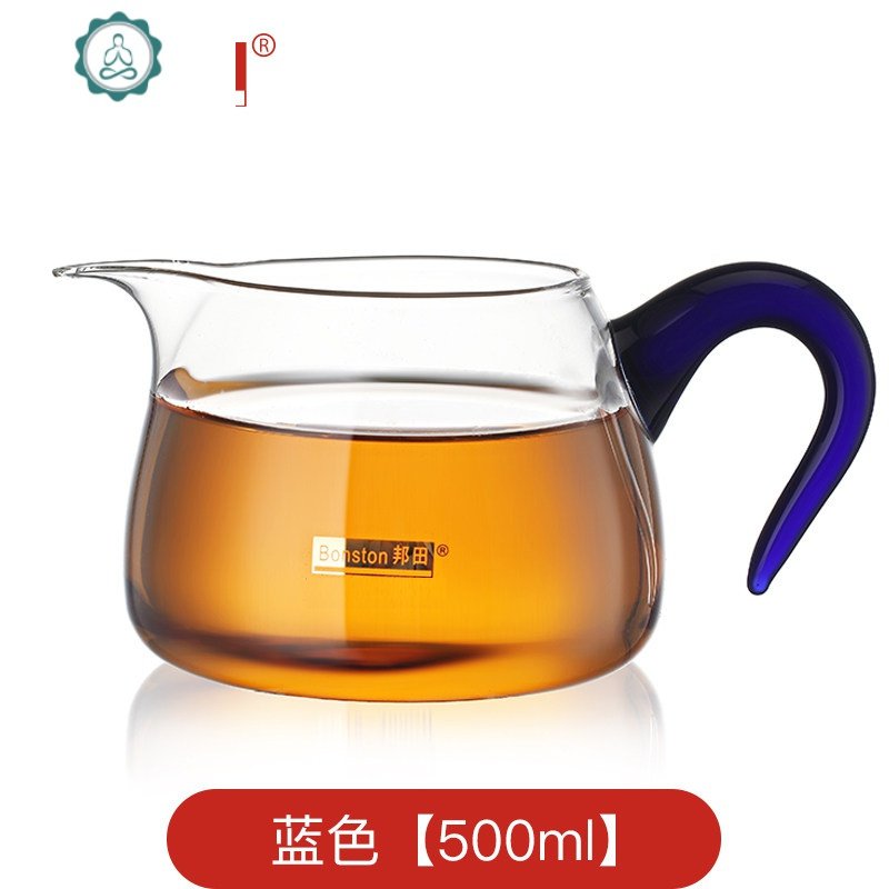 加厚耐热透明玻璃茶海公道杯大号 过滤功夫茶具分茶器 封后 蓝色G818-500ML